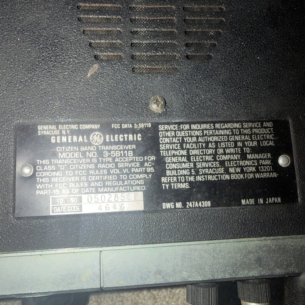 General Electric 40 Channel PLL System 3-5801A 3-5811B W/ Mic CB Radios Untested - Picture 4 of 6